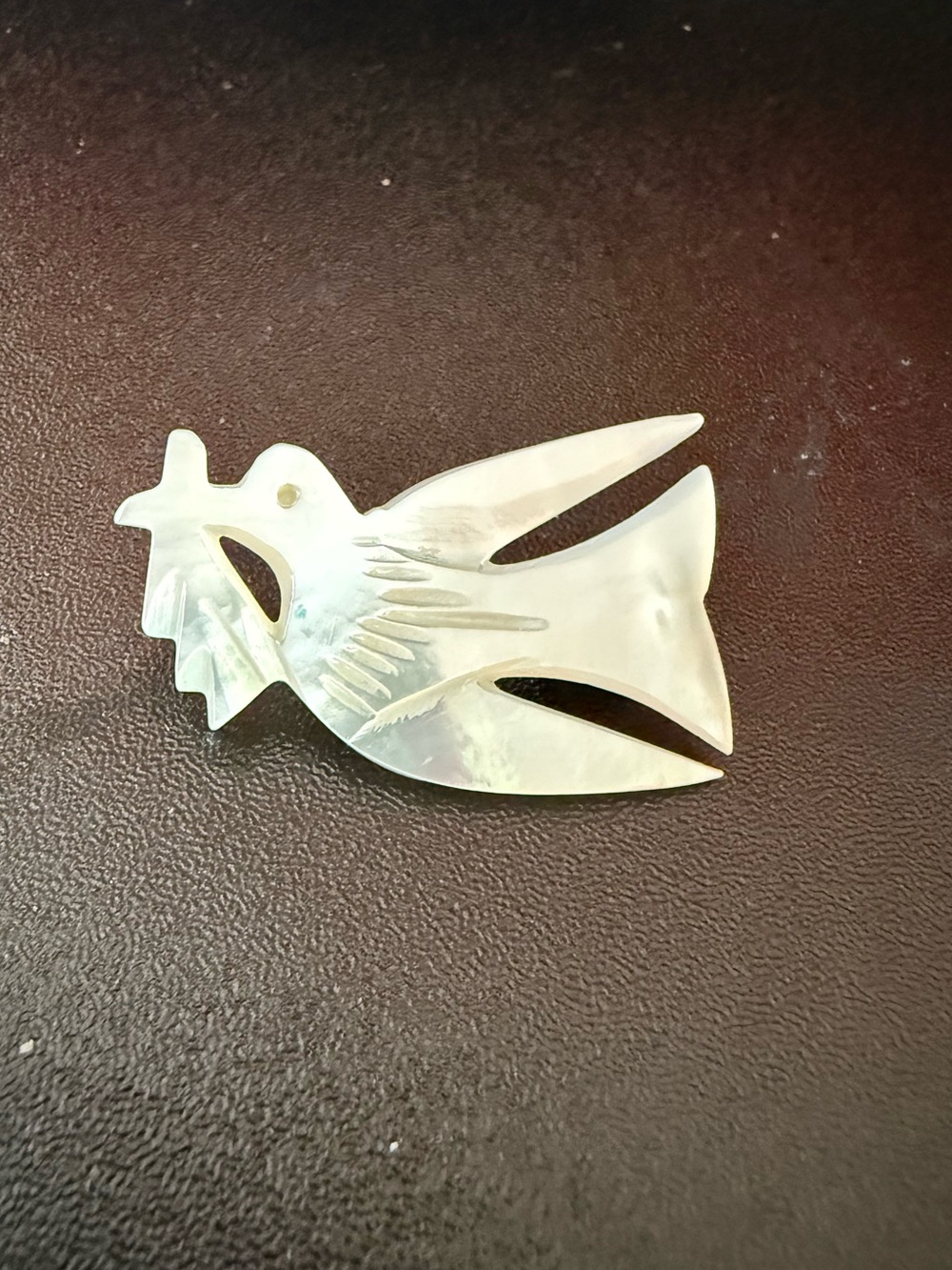 Vintage Bethlehem Carved Mother of Pearl Peace Dove Brooch Pin